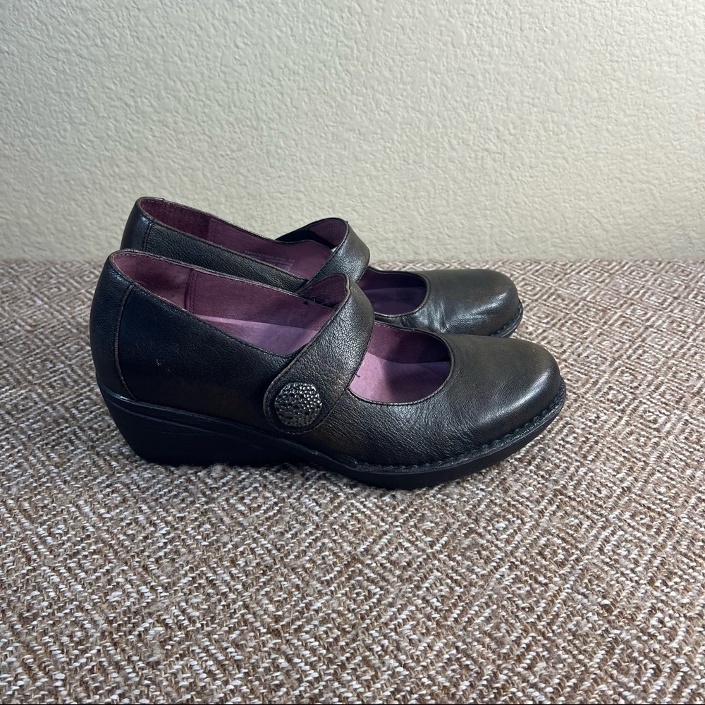 Dansko Adelle Mary Jane Wedge Black Leather Comfortable Dark Academia Sz 38-7.5 - Picture 4 of 11